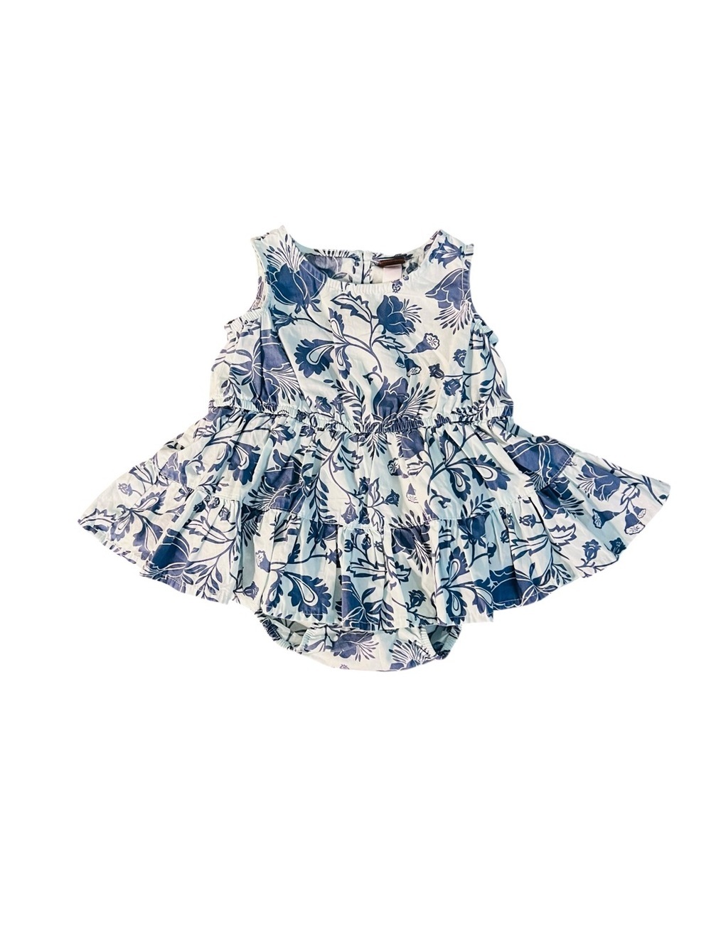 Tea Collection Blue and Light Blue Floral Ruffled Dress Size 6-9 Months